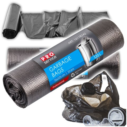 Worki Na Śmieci PRO 70x105 Czarne LD 120L 10 szt.