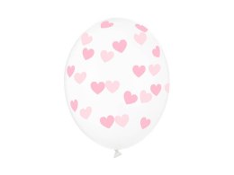 Balony Przezroczyste w Różowe Serduszka, 30cm, 6 szt.