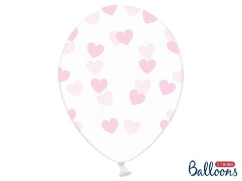 Balony Przezroczyste w Różowe Serduszka, 30cm, 6 szt.
