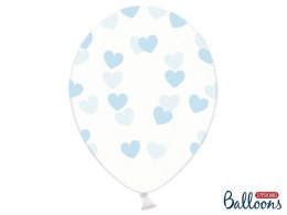 Balony Transparentne w Błękitne Serduszka, Crystal Clear 30cm (1 op. / 6 szt.)