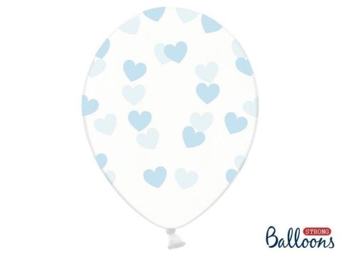 Balony Transparentne w Błękitne Serduszka, Crystal Clear 30cm (1 op. / 6 szt.)