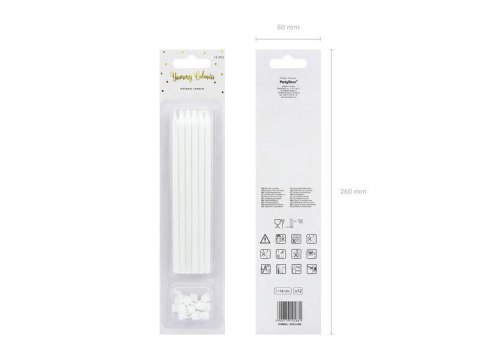 Świeczki urodzinowe, gładkie, białe 14 cm, 12 szt.