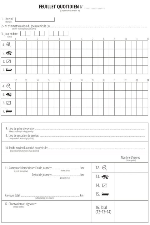 Książka czasu pracy kierowcy FRANCJA - LIVRET INDIVIDUEL DE CONTROLE - 10 szt.