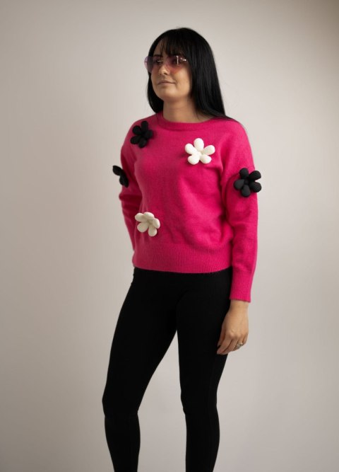 Beauty Women - Sweter różowy w kwiaty - S/M